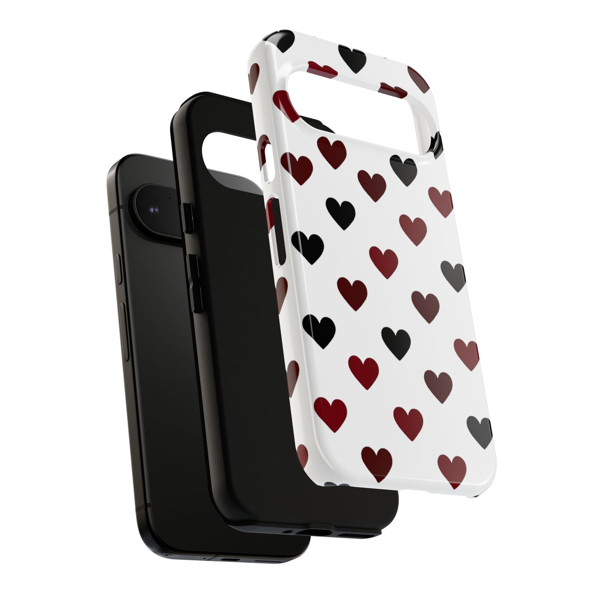 Coque de téléphone résistante à motif cœurs - Coque de protection avec cœurs rouges et noirs pour iPhone, Samsung Galaxy et Google Pixel