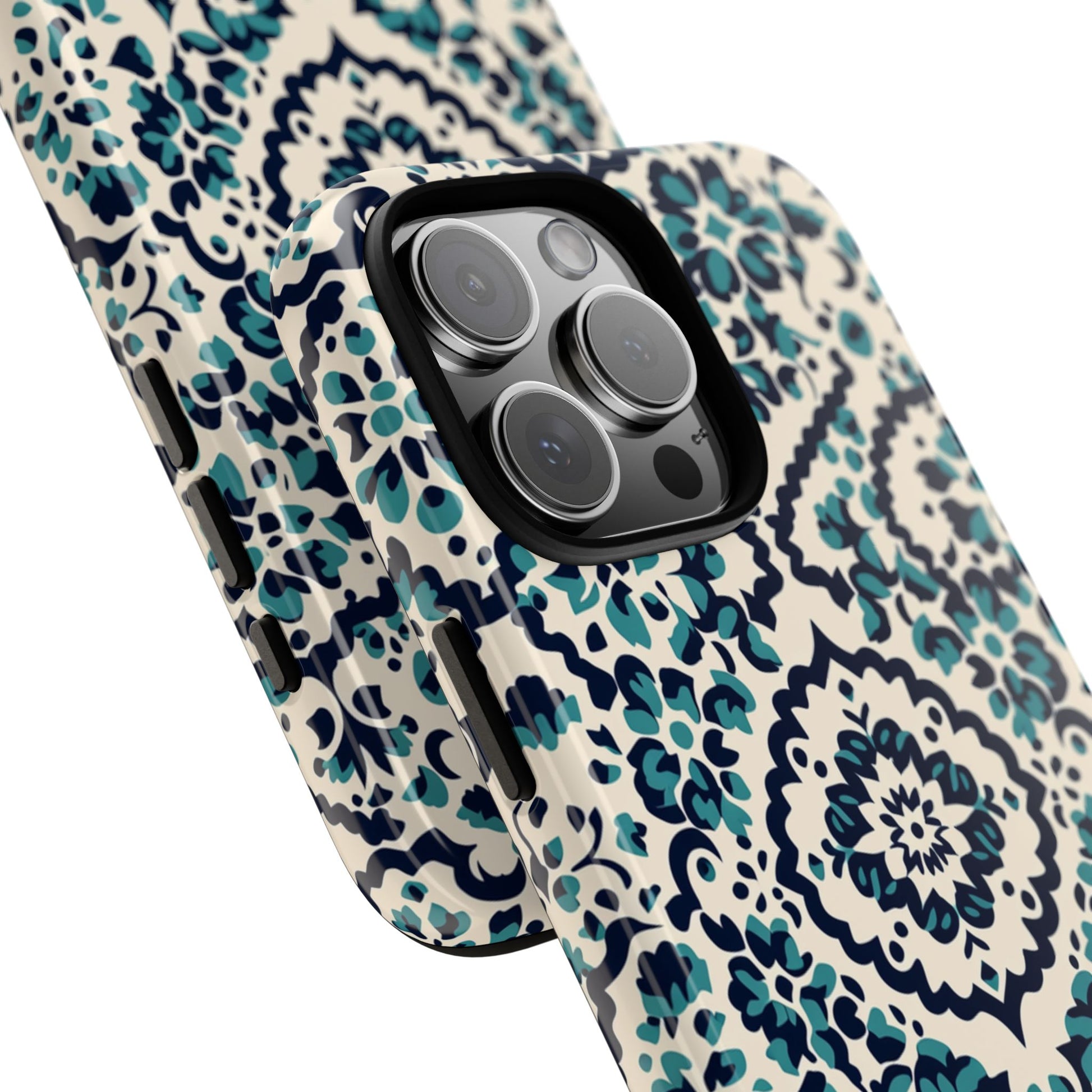 Elegant Damask Phone Case - Teal Navy Watercolor Florals - Premium Protective Case
