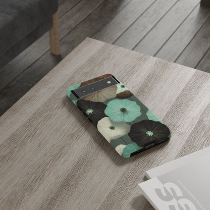 Floral Tough Phone Case - Teal & Brown Poppy Protective Cover for iPhone, Samsung Galaxy & Google Pixel
