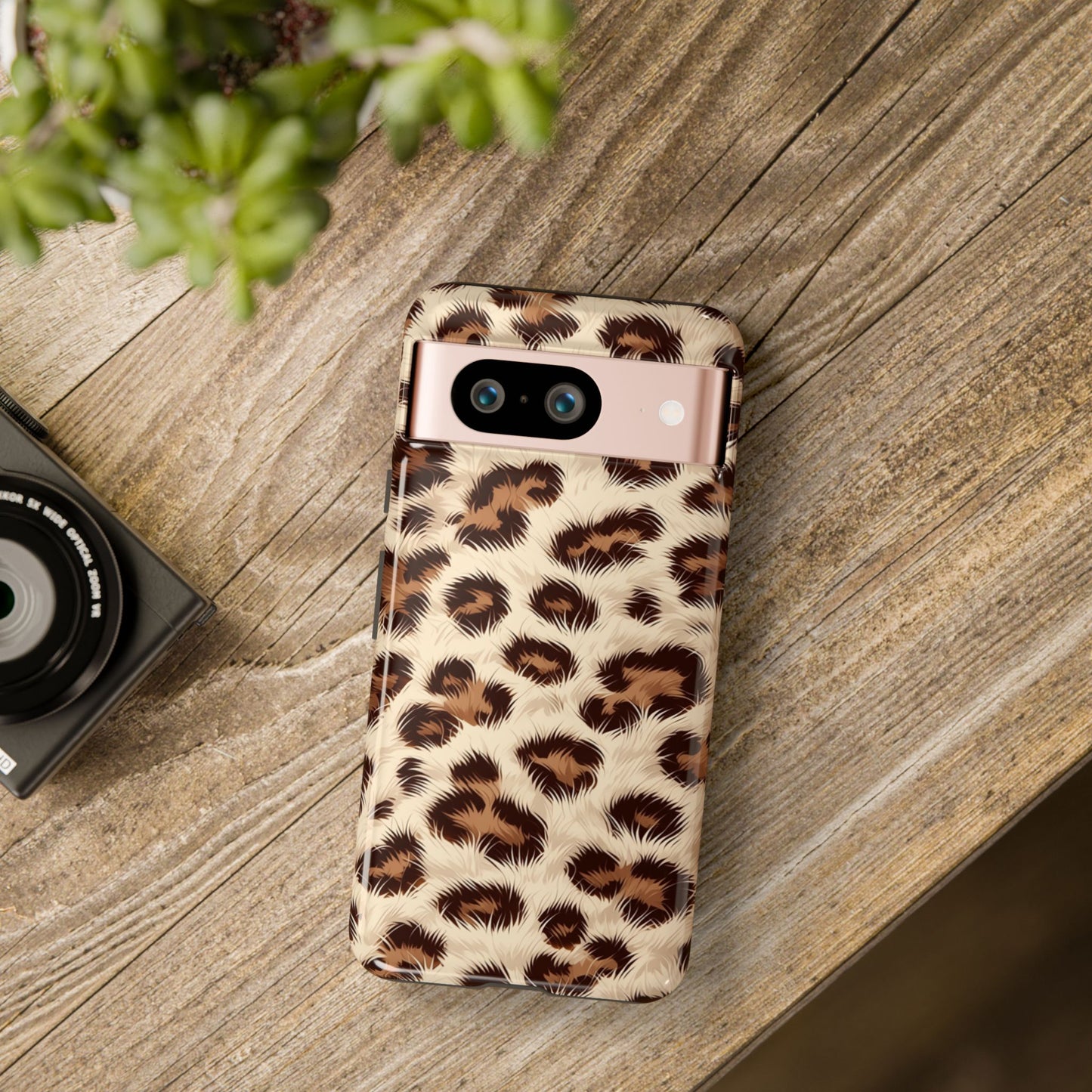 Leopard print tough phone case with wireless charging support
