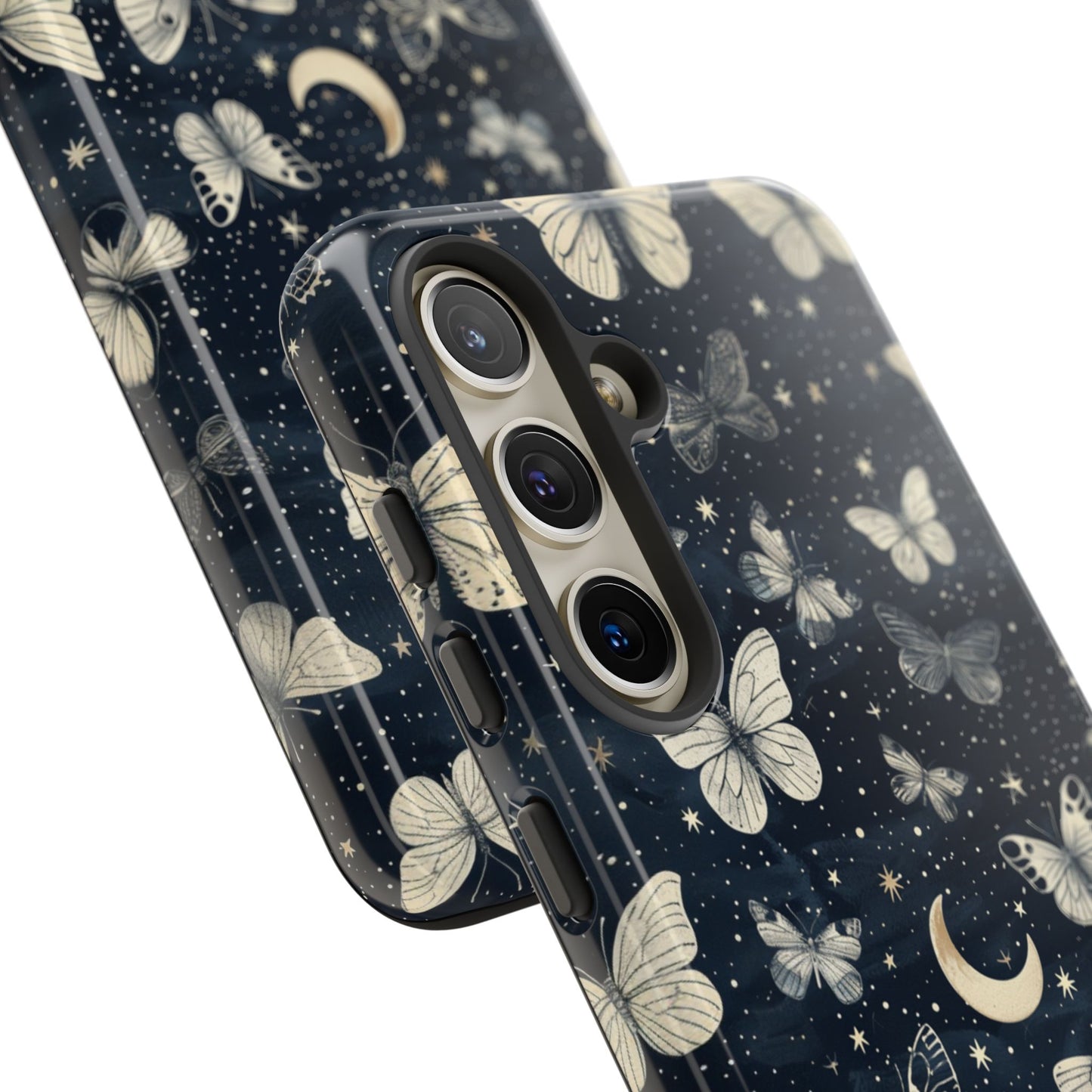 Funda protectora resistente con diseño de mariposa y luna - Diseño floral de cielo nocturno para iPhone, Samsung Galaxy y Google Pixel