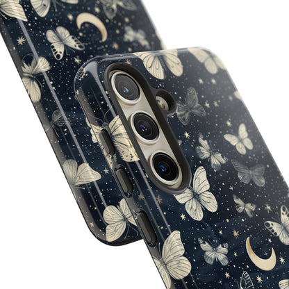 Funda protectora resistente con diseño de mariposa y luna - Diseño floral de cielo nocturno para iPhone, Samsung Galaxy y Google Pixel
