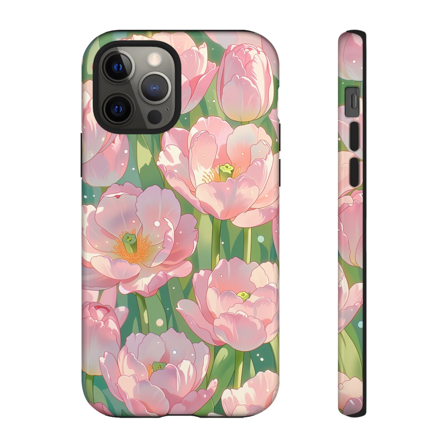 Floral Tulip Tough Phone Case - Pink Spring Blossom Watercolor Pattern Cover for iPhone, Samsung Galaxy & Google Pixel