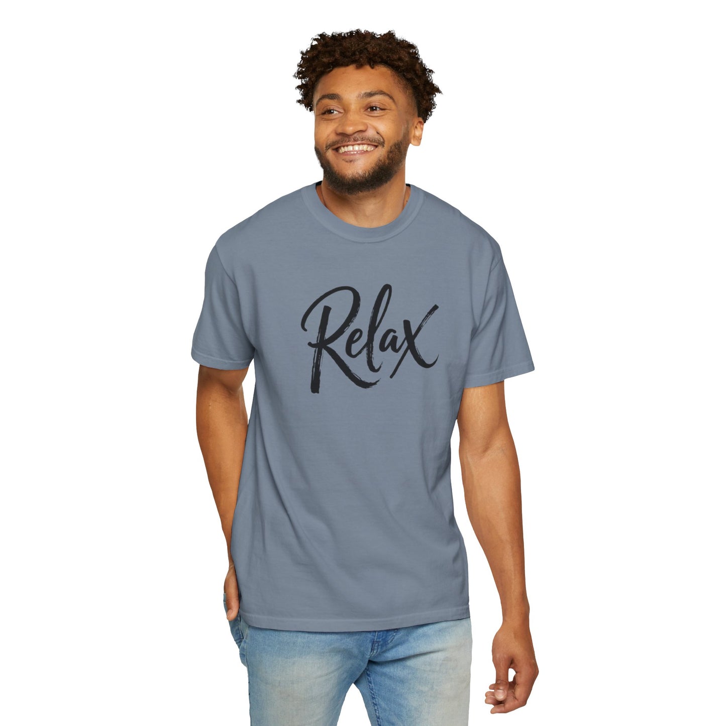 Relax Script T-Shirt – Garment-Dyed Graphic Tee for Women & Men