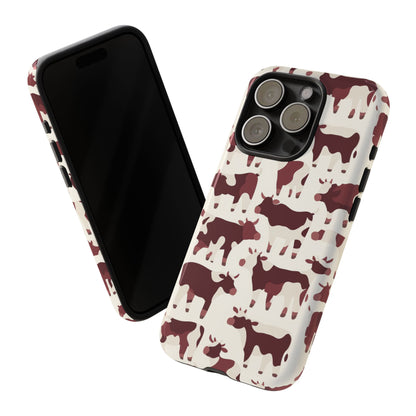 Farmhouse style tough phone case - Warm burgundy and cream pattern with full-wrap artwork and impact resistance
