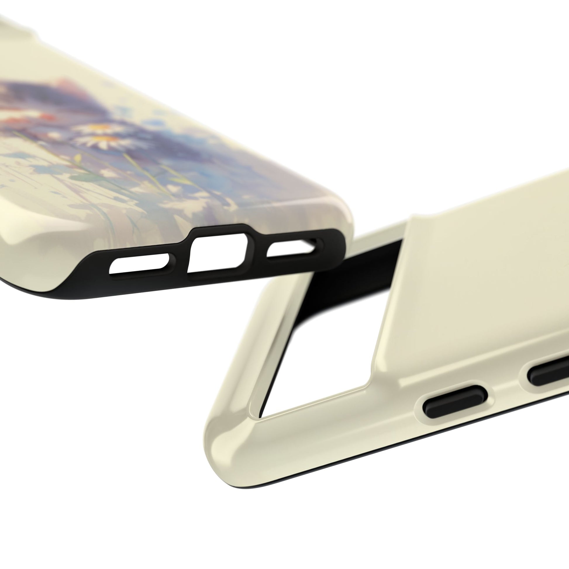 Cat lover phone case with sleeping kitten and daisies - wireless charging compatible protective cover
