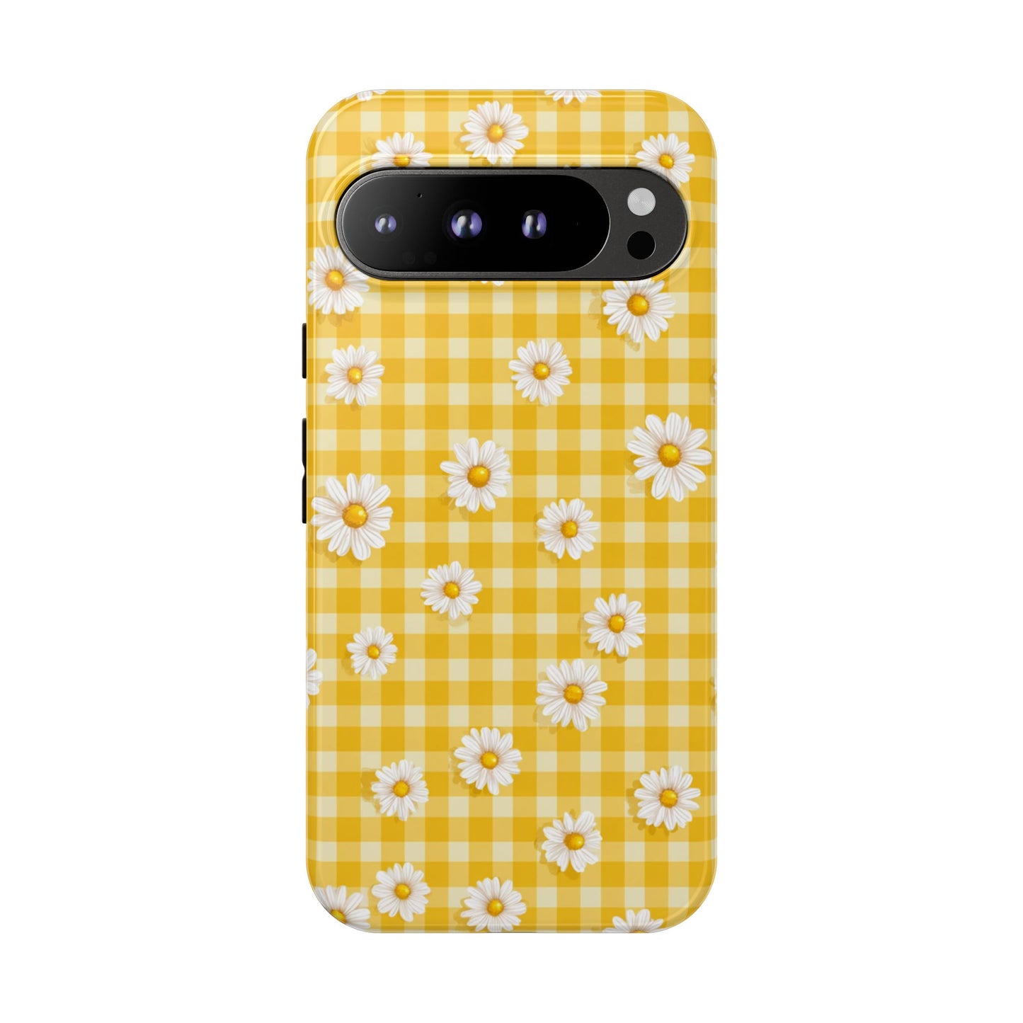 Daisy Gingham Robuste Handyhülle – Gelb geblümte Cottagecore-Schutzhülle für iPhone, Samsung Galaxy & Google Pixel