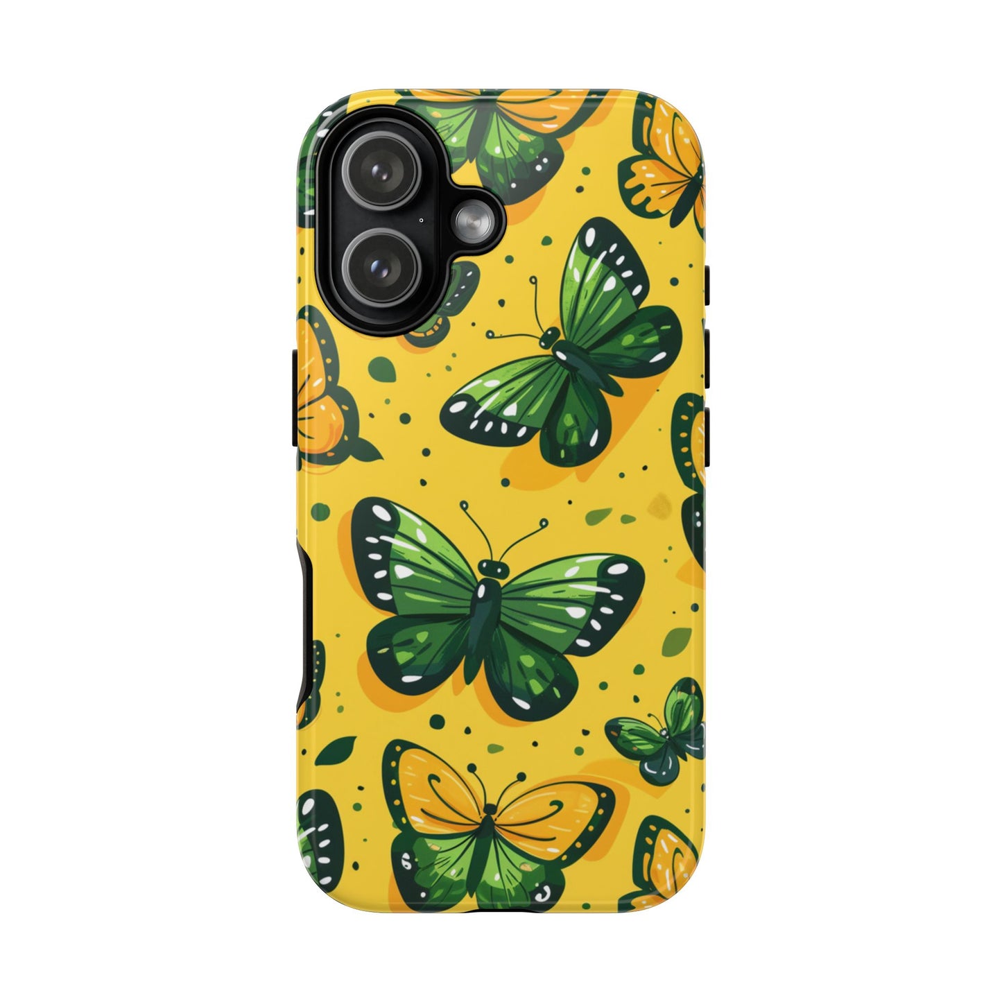 Green Butterflies Tough Phone Case - Yellow Cartoon Design Protective Cover for iPhone, Samsung Galaxy & Google Pixel
