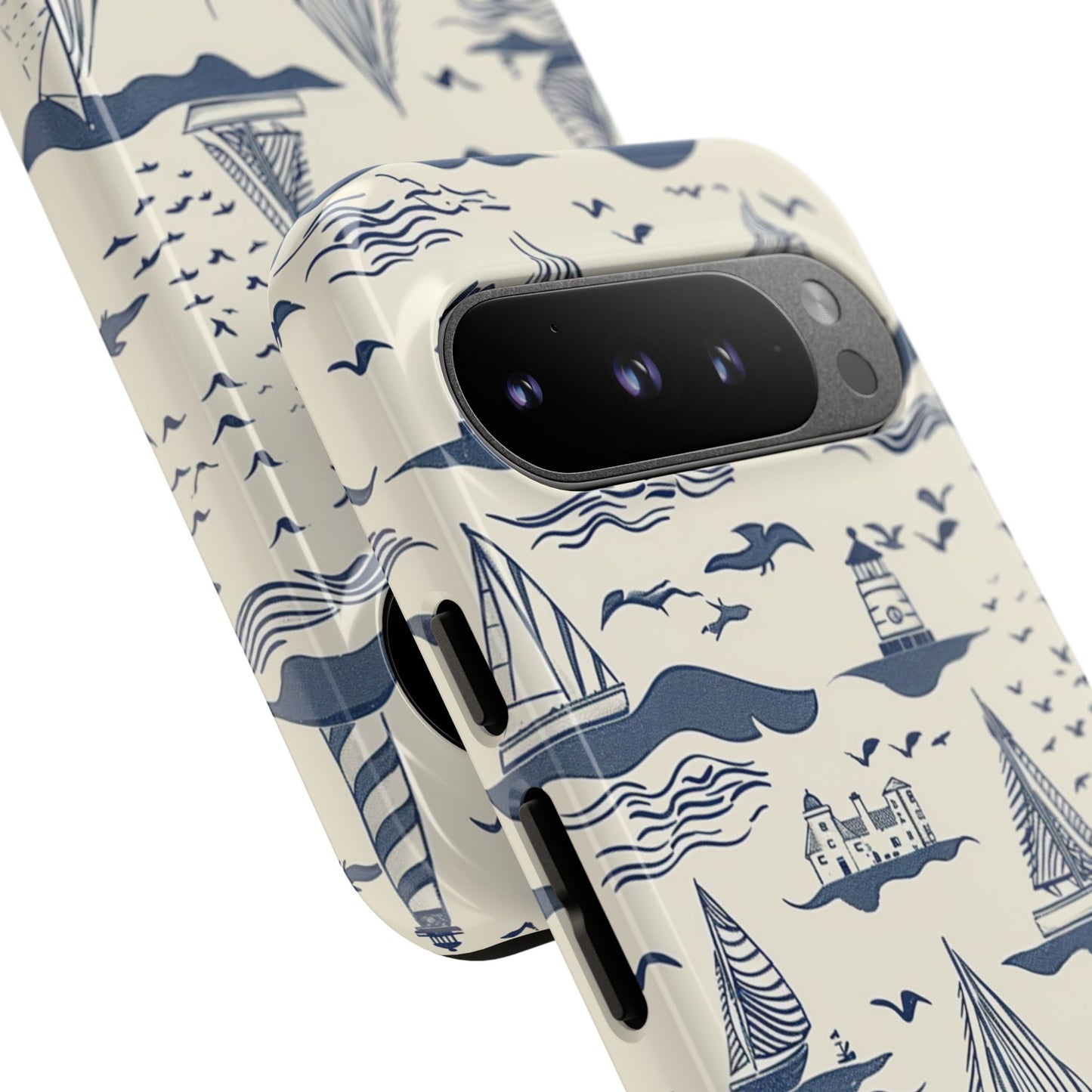 Funda resistente con diseño de veleros náuticos - Diseño de faro azul junto al mar para iPhone, Samsung Galaxy y Google Pixel
