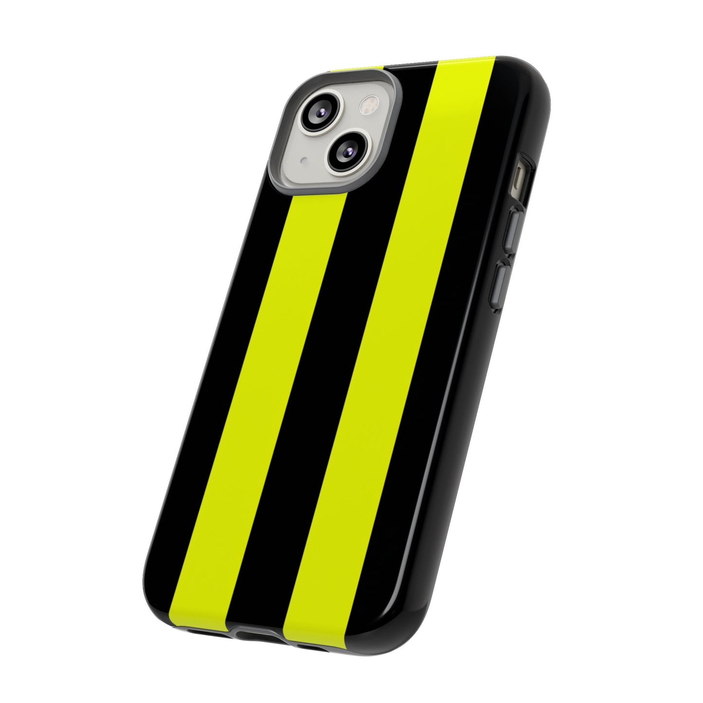 Gelb-Schwarze Rennstreifen Robuste Handyhülle - Motorsport Rennwagen Muster Cover für iPhone, Samsung Galaxy & Google Pixel