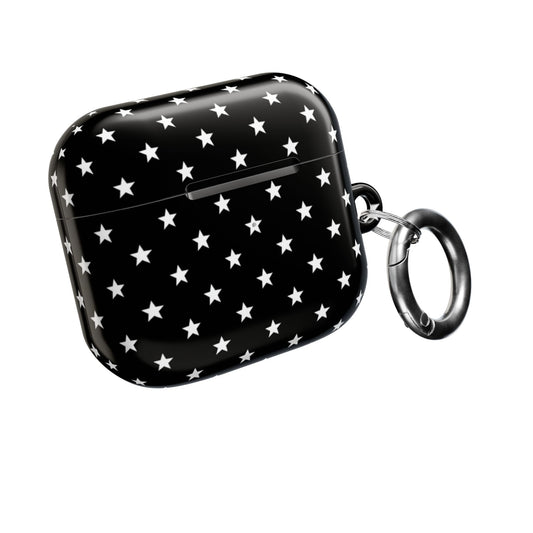 Bold star print AirPods case Gen 3 – Qi compatible black white glossy protective cover with carabiner

