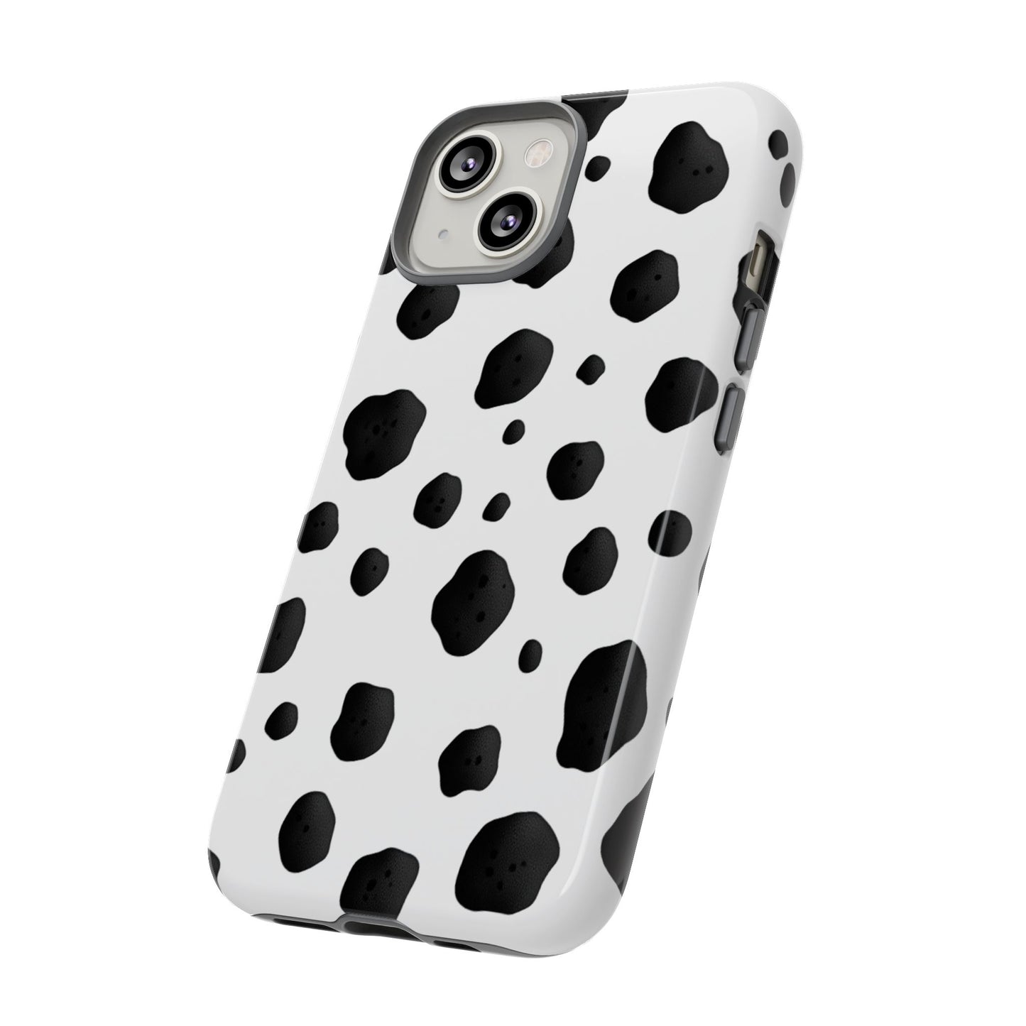 Unique dalmatian spot protective case in black white showing playful dog print for all phone models
