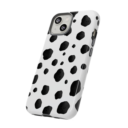 Unique dalmatian spot protective case in black white showing playful dog print for all phone models
