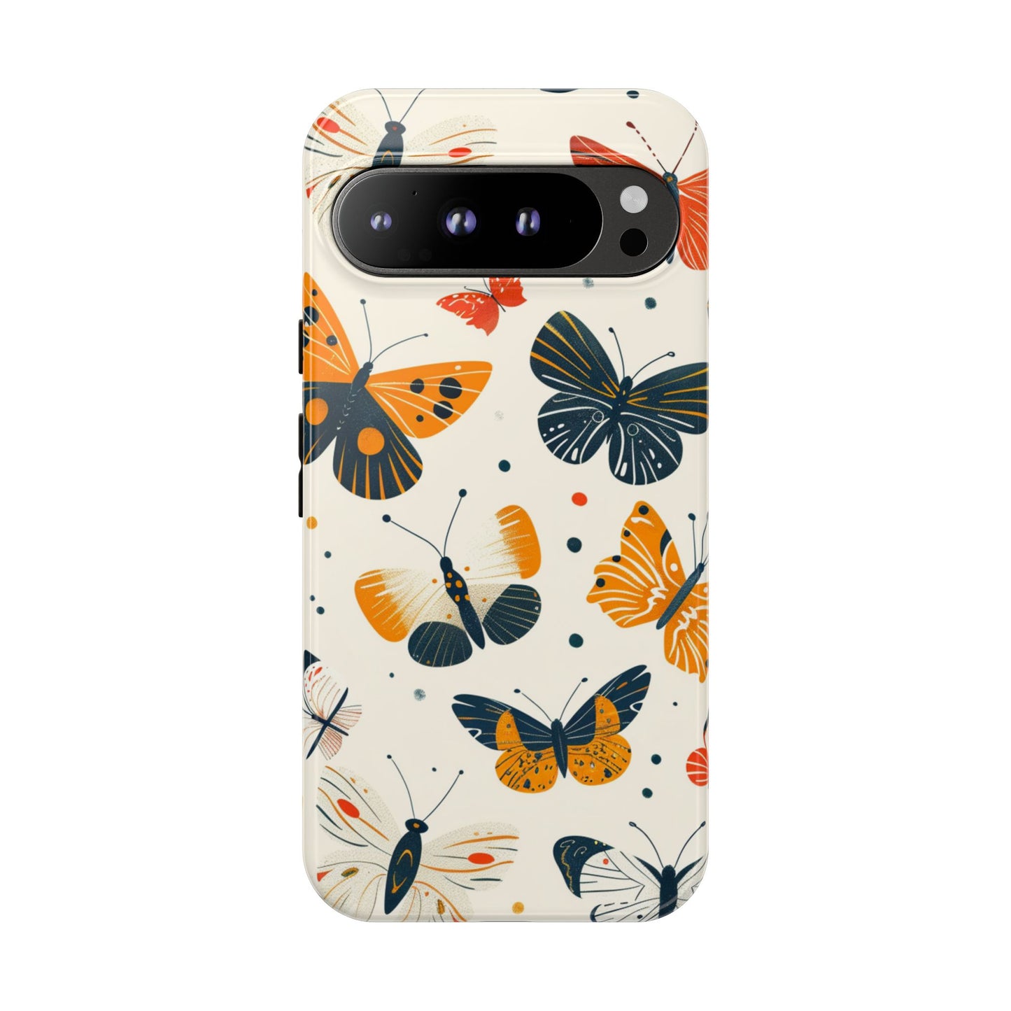 Retro butterfly tough phone case for Google Pixel 9 Pro XL - vintage 70s orange navy butterfly design dual-layer protection
