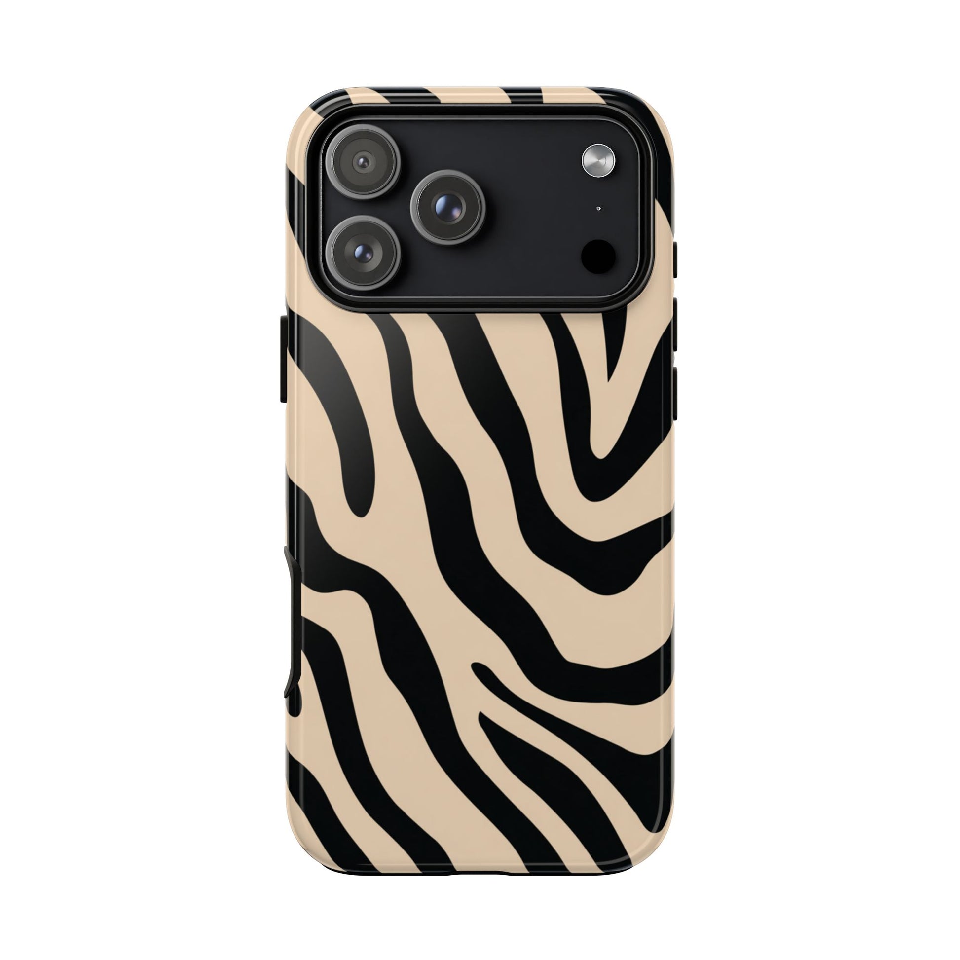 Animal print tough phone case - warm beige zebra stripe pattern
