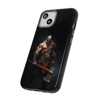 Battle-themed phone case with Viking axe warrior design - Full-wrap artwork on impact-resistant dual-layer case
