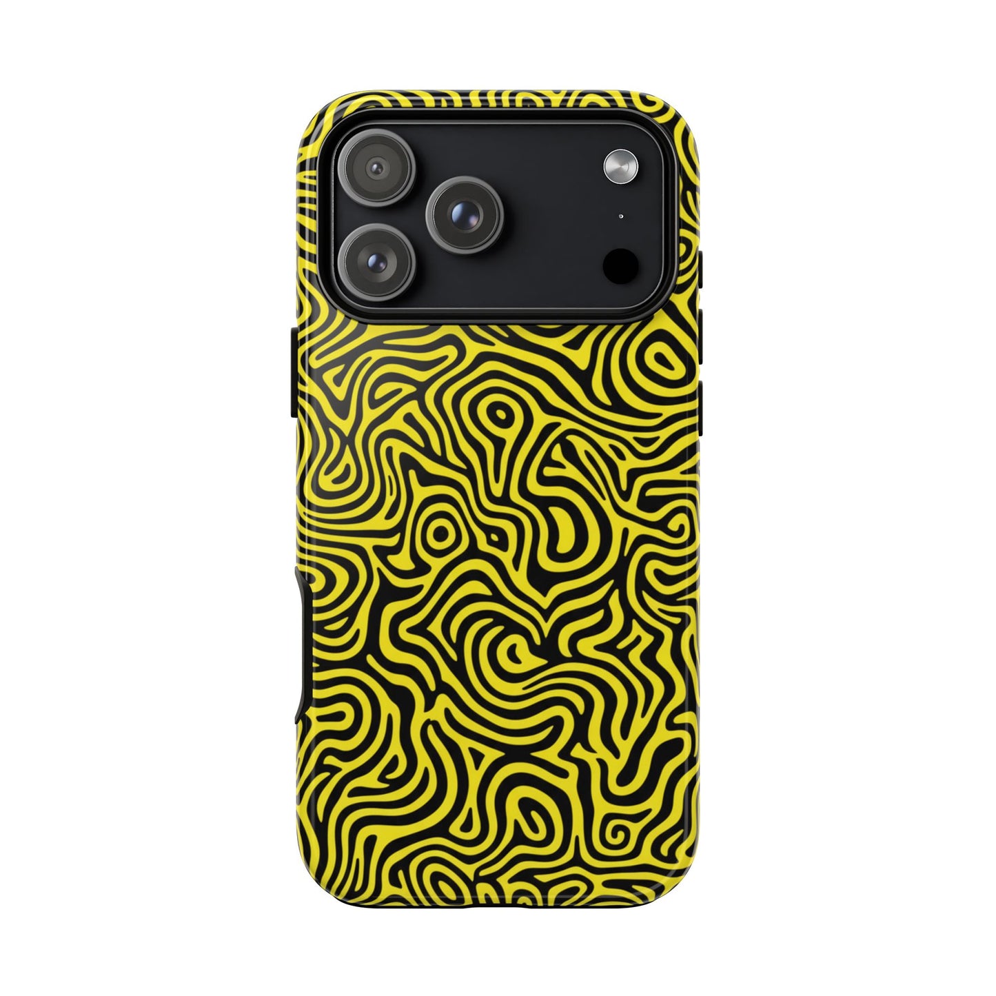 Gelb Schwarzer Abstrakter Wirbel Robuste Handyhülle - Kräftiges Psychedelisches Muster Cover für iPhone, Samsung Galaxy & Google Pixel