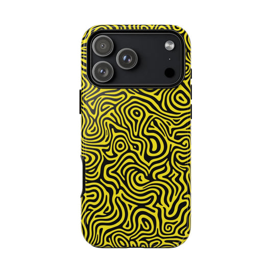 Gelb Schwarzer Abstrakter Wirbel Robuste Handyhülle - Kräftiges Psychedelisches Muster Cover für iPhone, Samsung Galaxy & Google Pixel