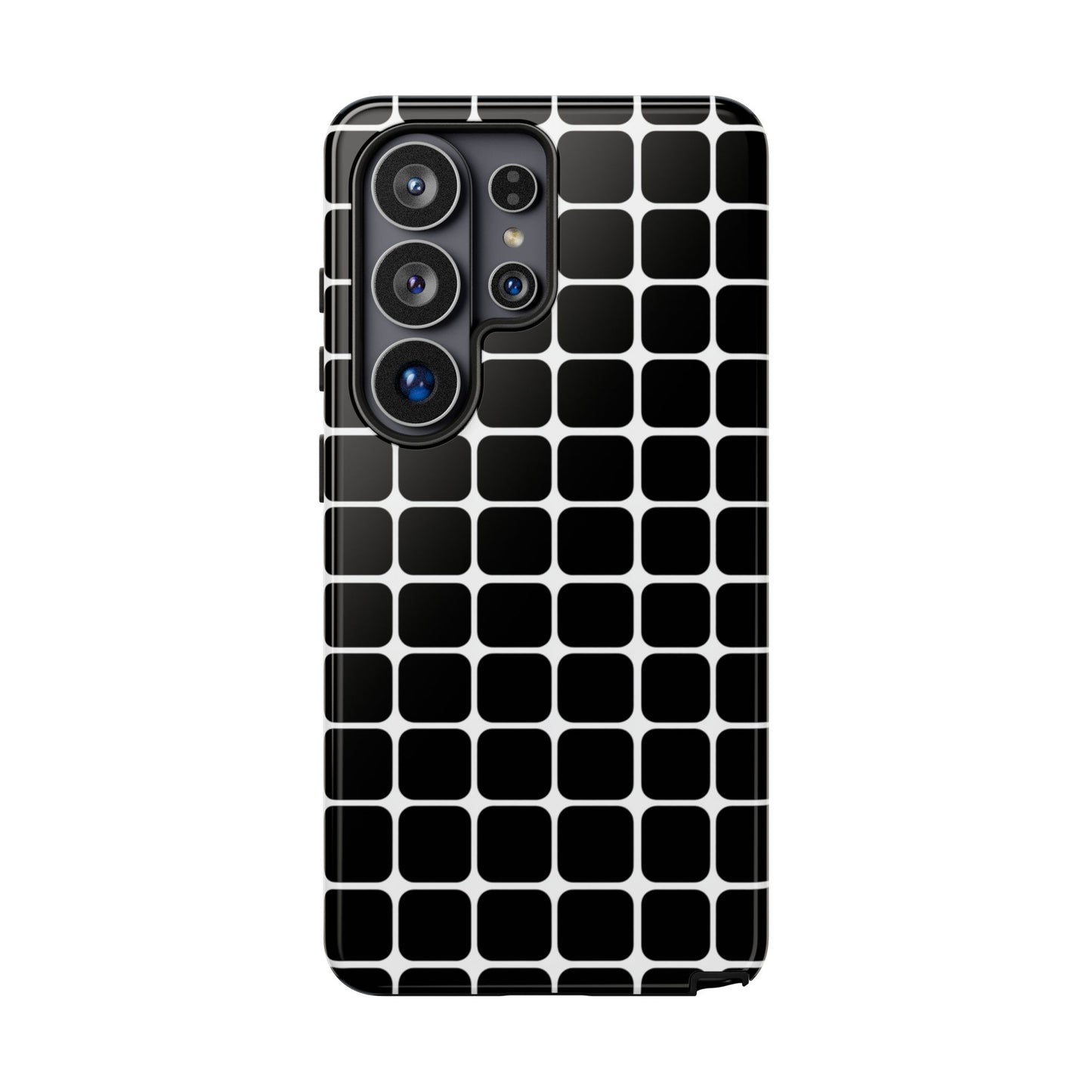 Black grid phone case for Samsung Galaxy S26 – slim geometric tough cover with UV print
