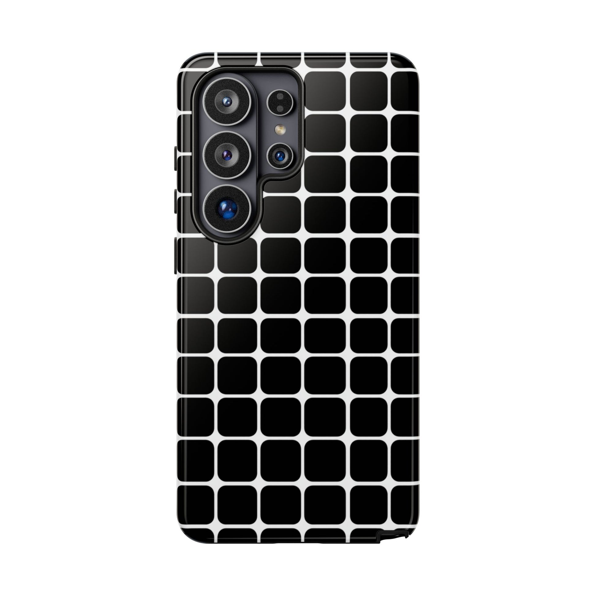 Black grid phone case for Samsung Galaxy S26 – slim geometric tough cover with UV print
