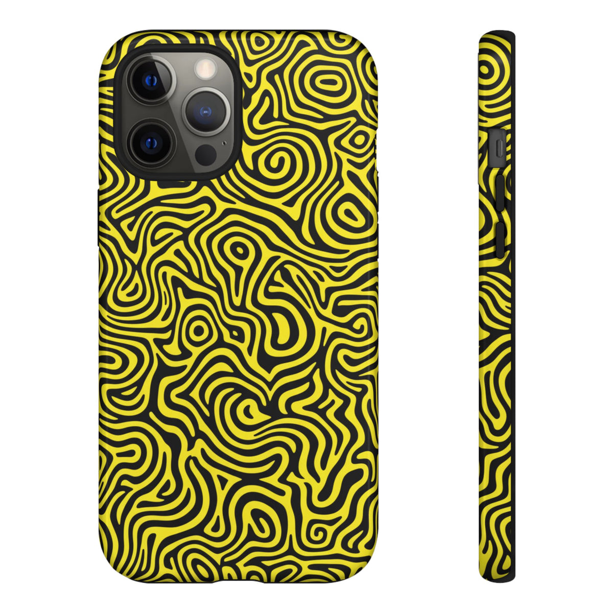 Yellow Black Abstract Swirl Tough Phone Case - Bold Psychedelic Pattern Cover for iPhone, Samsung Galaxy & Google Pixel