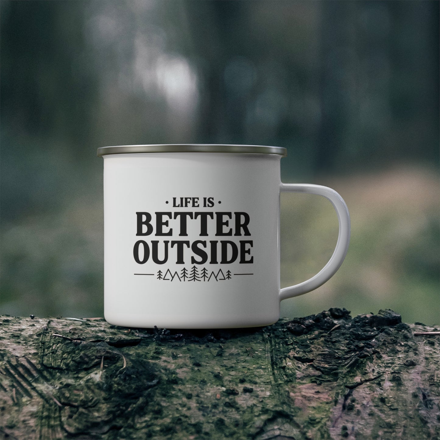 Emaille-Campingtasse — Outdoor-Kaffeetasse "Life Is Better Outside"