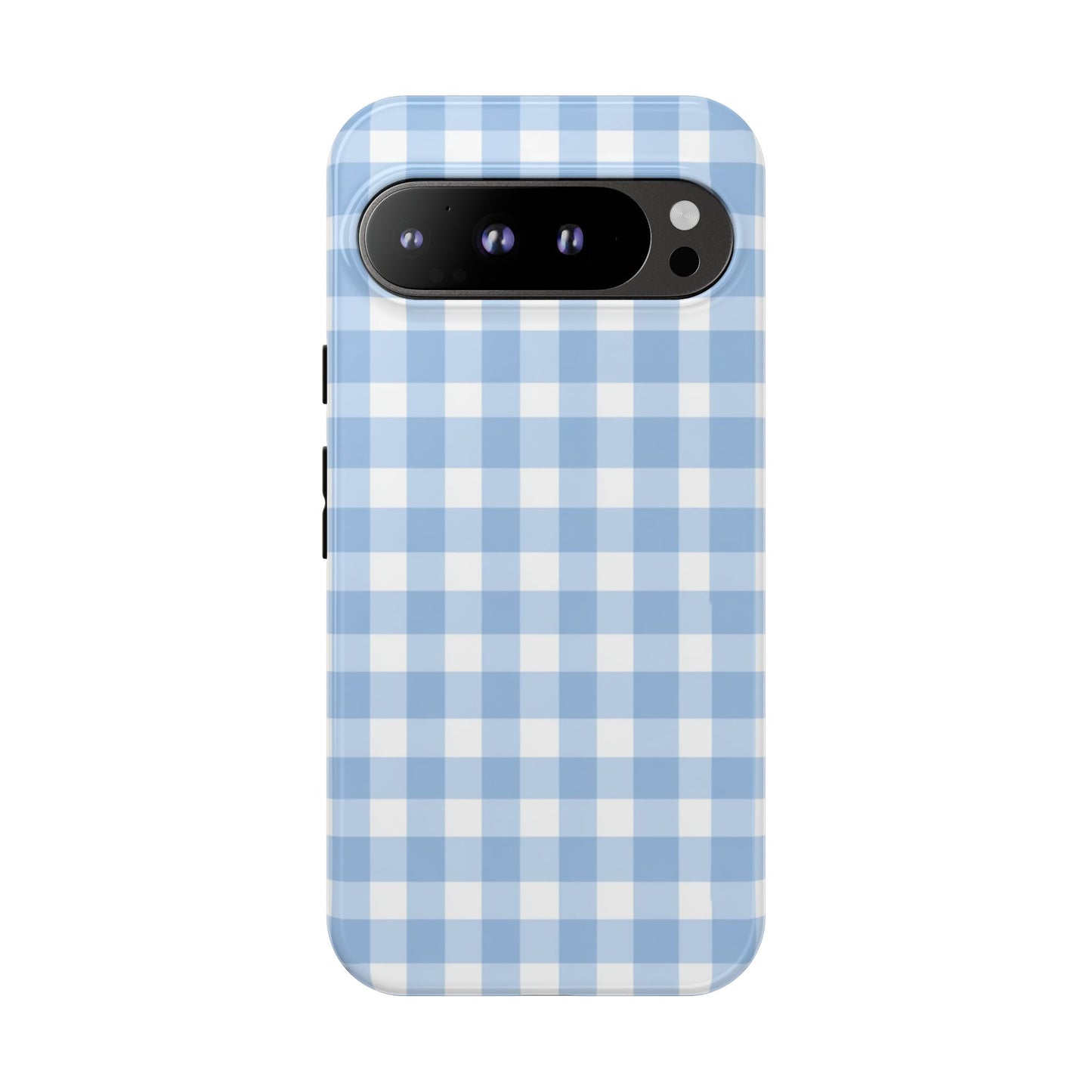 Robuste Handyhülle aus blauem Gingham-Stoff – Kariertes Muster für iPhone, Samsung Galaxy & Google Pixel