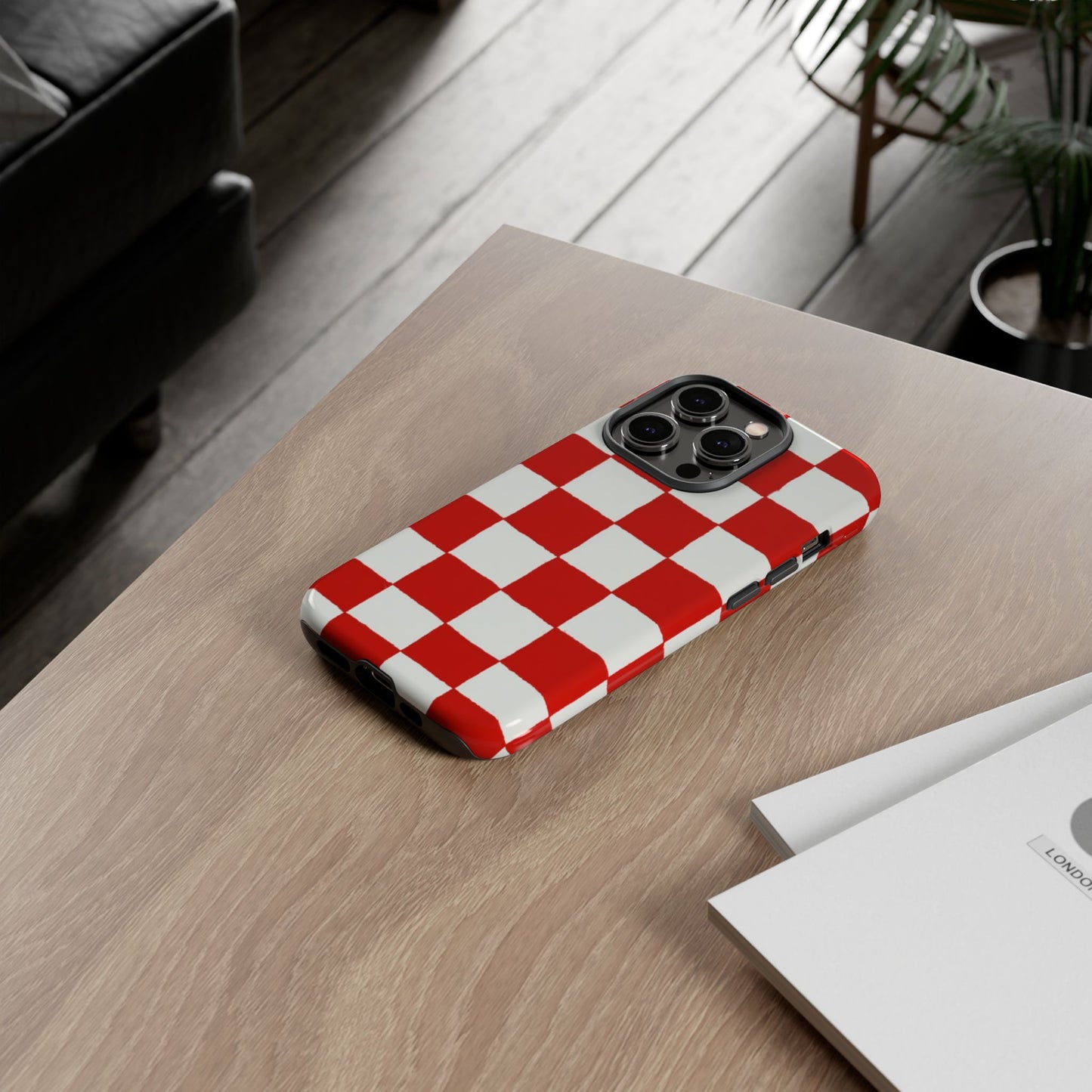 Rot karierte robuste Handyhülle - Retro-Gittermuster-Cover für iPhone, Samsung Galaxy & Google Pixel