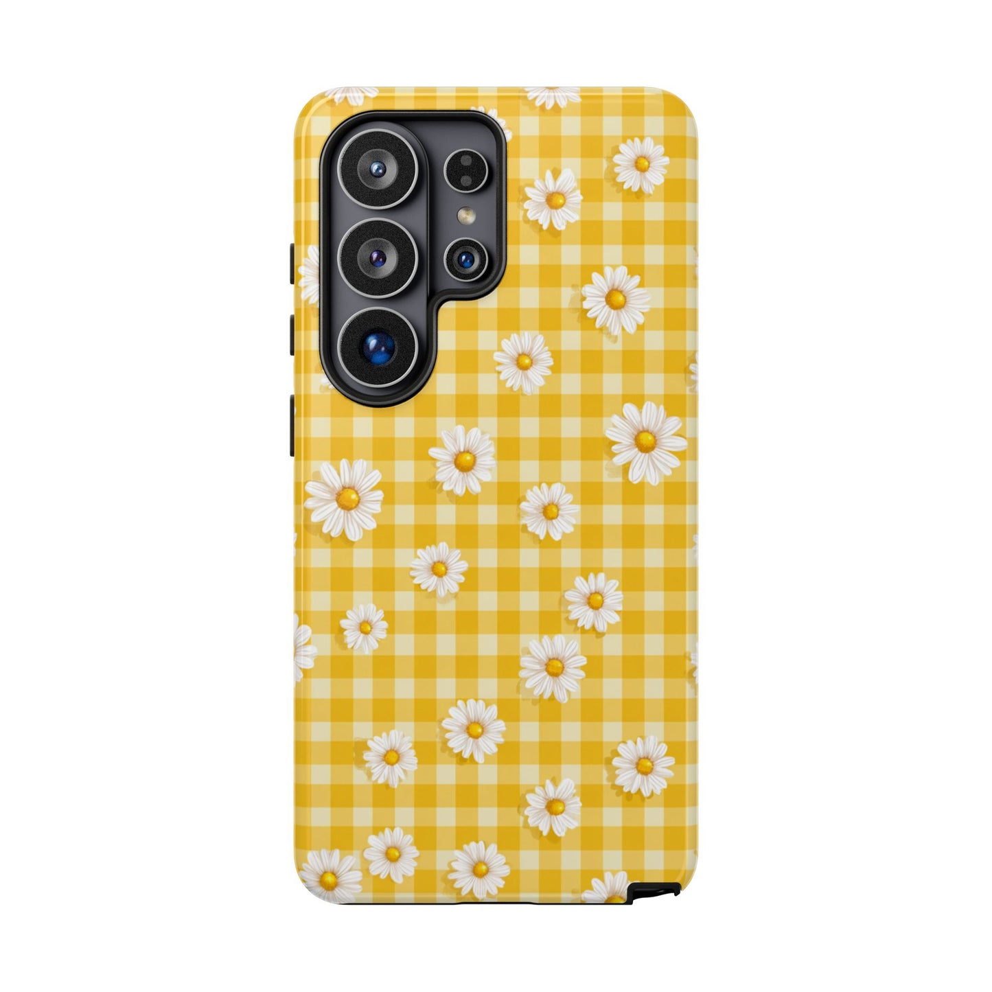 Daisy Gingham Robuste Handyhülle – Gelb geblümte Cottagecore-Schutzhülle für iPhone, Samsung Galaxy & Google Pixel