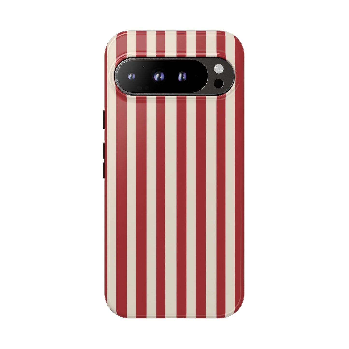 Robustes rot-cremefarbenes gestreiftes Handyhülle – Retro-Vertikalmuster-Cover für iPhone, Samsung Galaxy & Google Pixel