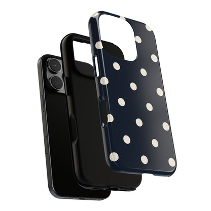 Navy Polka Dot Tough Phone Case - Retro Vintage Pattern Cover for iPhone, Samsung Galaxy & Google Pixel