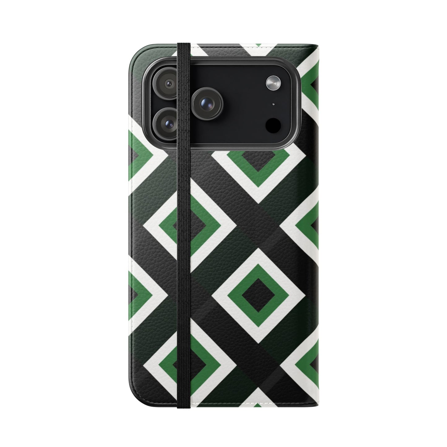 Green Diamond Geometric Flip Phone Case - Wallet Folio with Card Slots for iPhone, Samsung Galaxy & Google Pixel