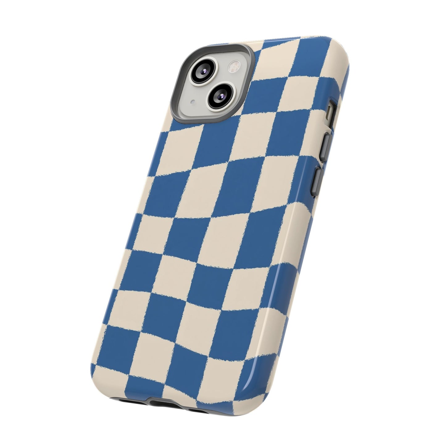 Blaue Schachbrett-Handyhülle – Retro-Wellenmuster-Cover für iPhone, Samsung Galaxy & Google Pixel