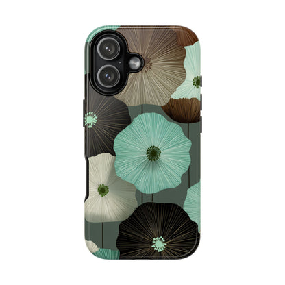 Floral Tough Phone Case - Teal & Brown Poppy Protective Cover for iPhone, Samsung Galaxy & Google Pixel