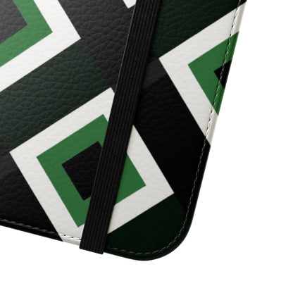 Green Diamond Geometric Flip Phone Case - Wallet Folio with Card Slots for iPhone, Samsung Galaxy & Google Pixel