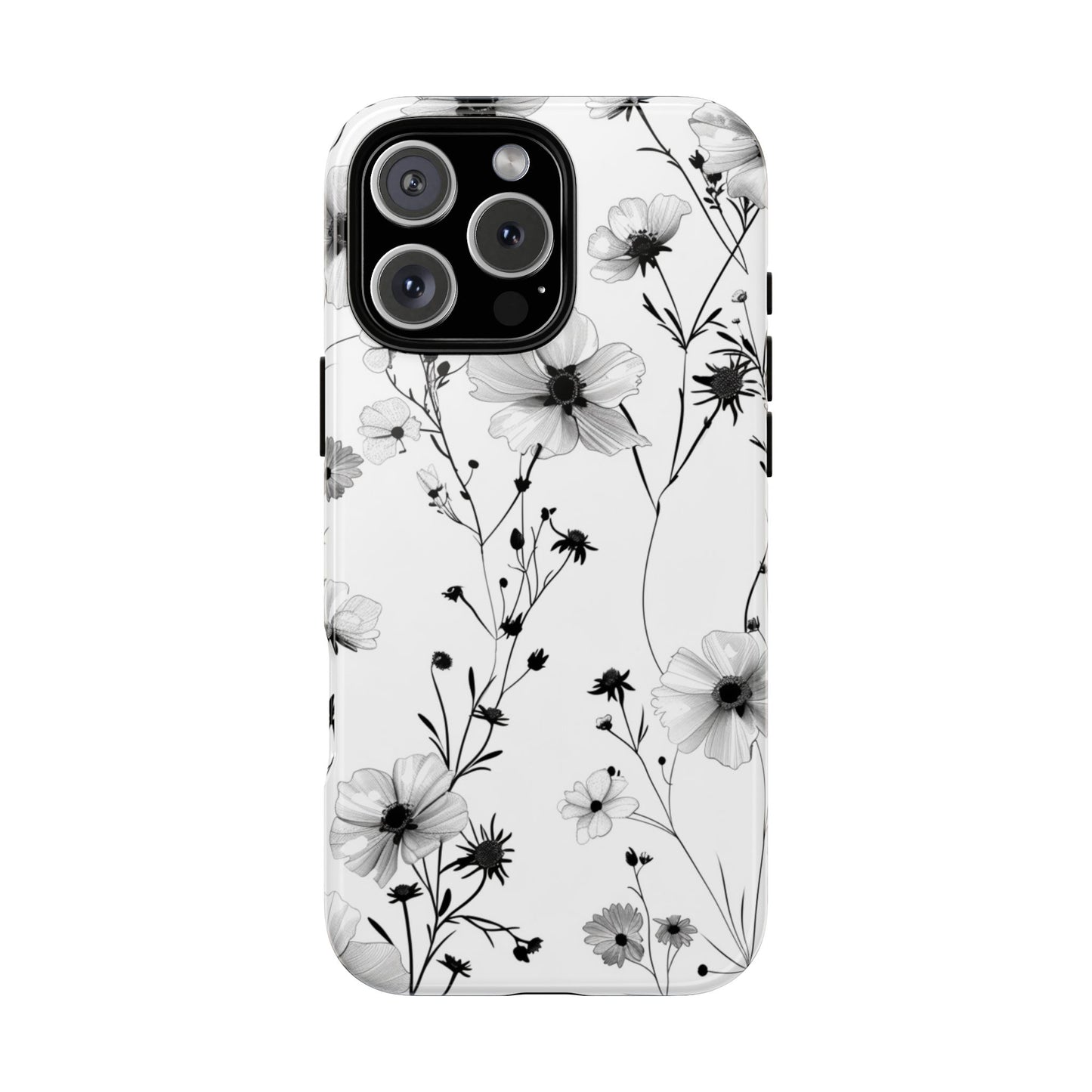 Floral Phone Case - Black & White Wildflower Pattern Design
