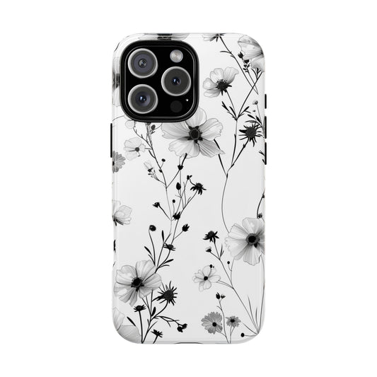 Floral Phone Case - Black & White Wildflower Pattern Design
