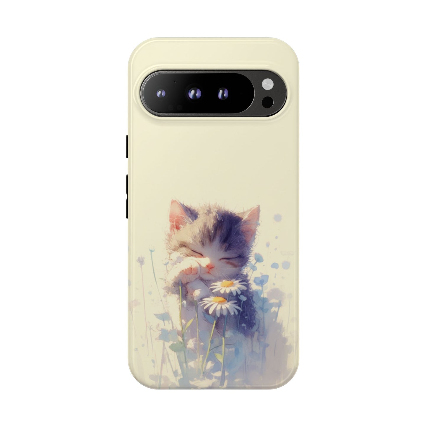 Niedliche Kätzchen Robuste Handyhülle - Aquarell Gänseblümchen Blumen Garten Schutzhülle für iPhone, Samsung Galaxy & Google Pixel