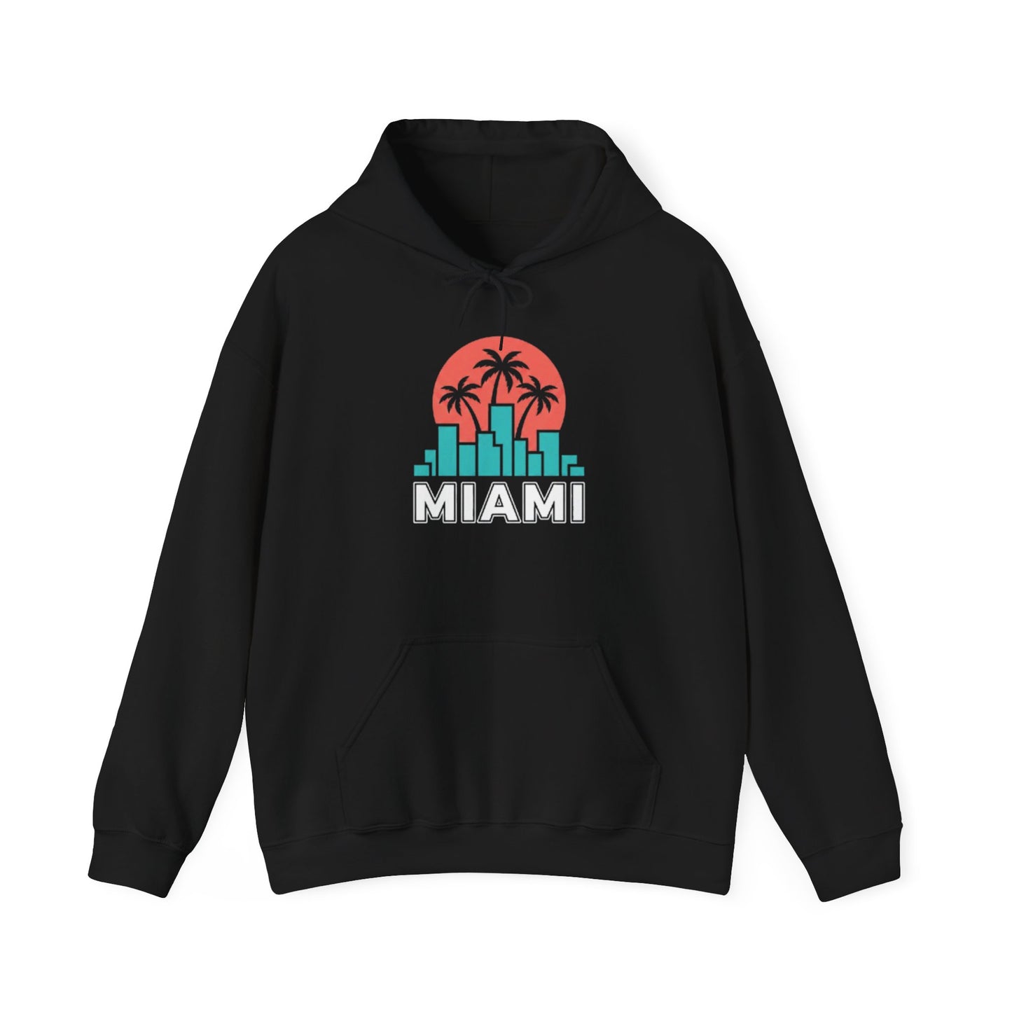 Miami Sunset Hoodie – Palm Tree & City Skyline Graphic Pullover