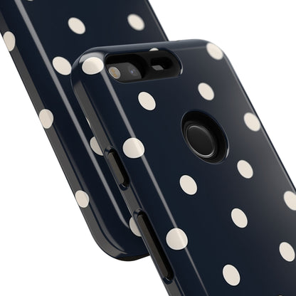 Navy Polka Dot Tough Phone Case - Retro Vintage Pattern Cover for iPhone, Samsung Galaxy & Google Pixel