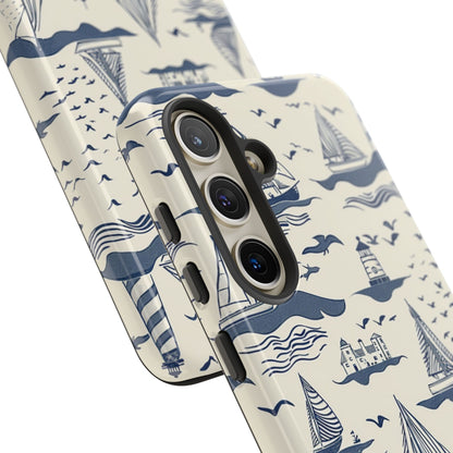 Funda resistente con diseño de veleros náuticos - Diseño de faro azul junto al mar para iPhone, Samsung Galaxy y Google Pixel