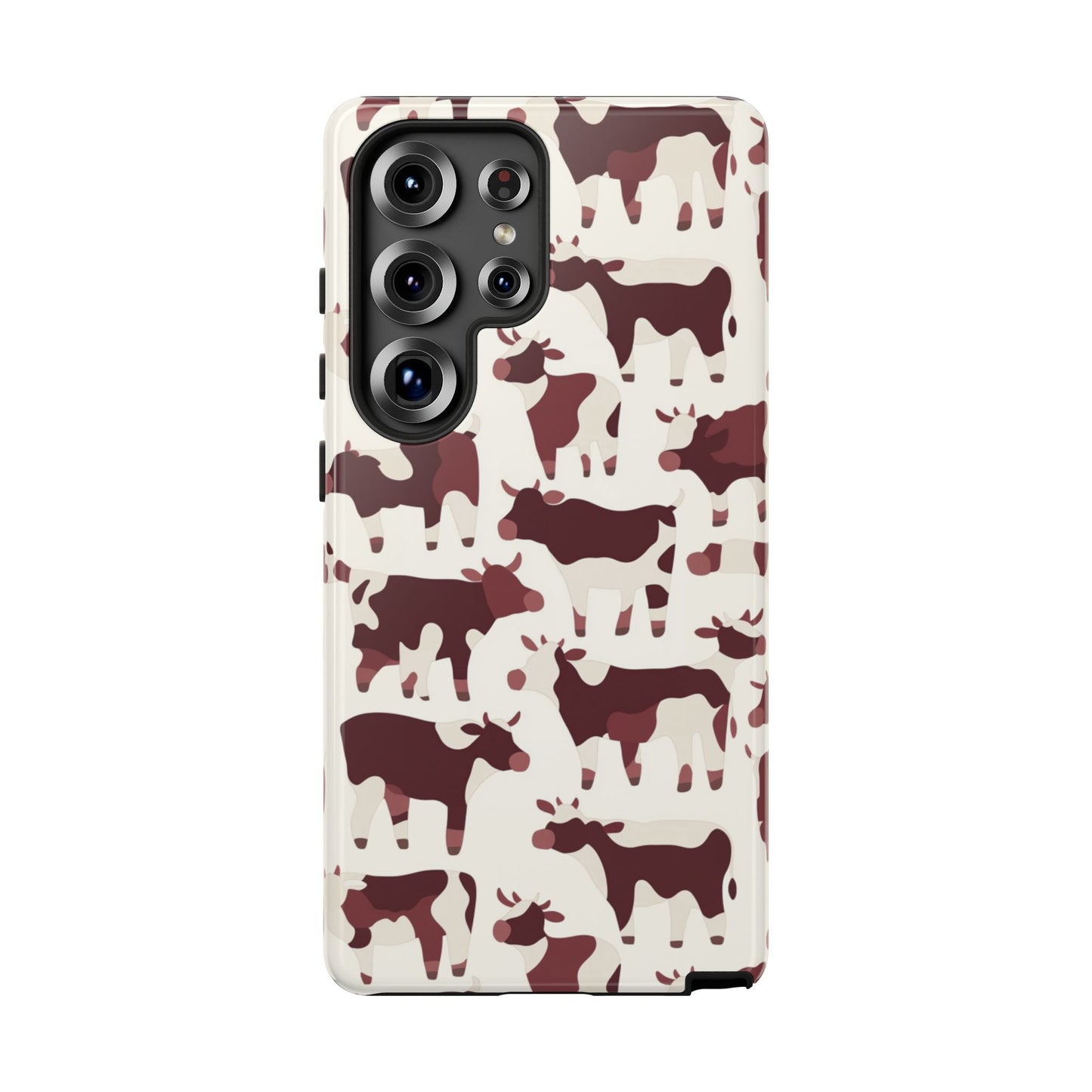Robuste Handyhülle mit Kuhmuster – Burgunder & Creme Bauernhof-Anal-Design Schutzhülle für iPhone, Samsung Galaxy & Google Pixel