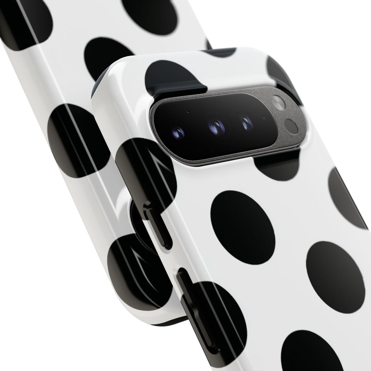 Étui de téléphone blanc à pois noirs — Coque de protection résistante pour iPhone, Samsung Galaxy et Google Pixel