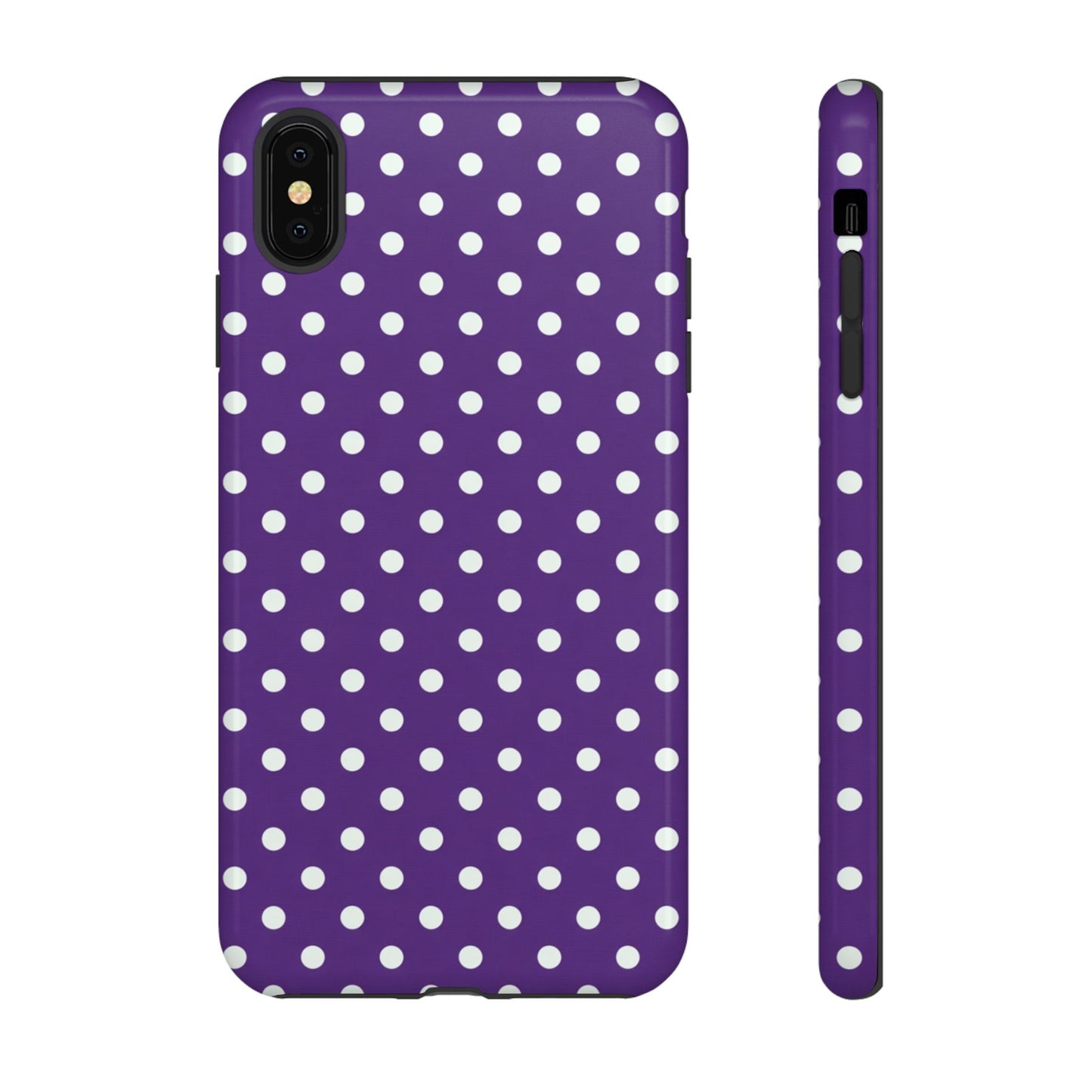 Vintage-inspired violet polka dot phone case with playful white circles - slim protective cover for iPhone 17 and Samsung S26

