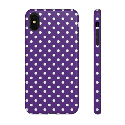 Vintage-inspired violet polka dot phone case with playful white circles - slim protective cover for iPhone 17 and Samsung S26
