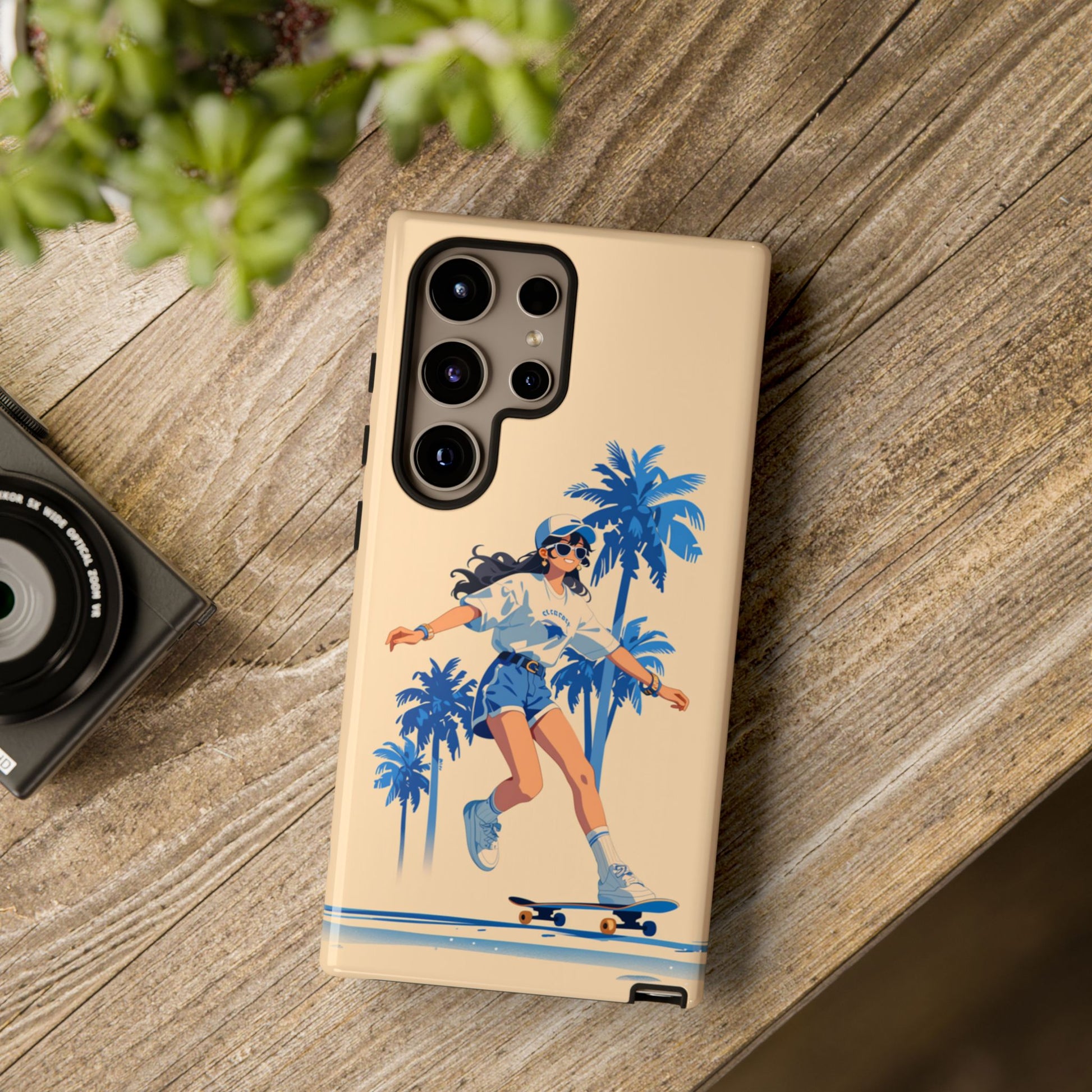 Surf style phone case with girl on skateboard - Premium quality protective cover with matte or glossy finish
