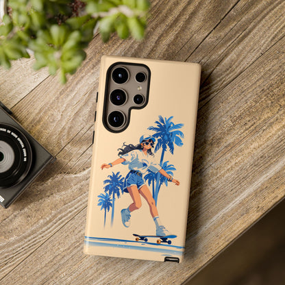 Surf style phone case with girl on skateboard - Premium quality protective cover with matte or glossy finish
