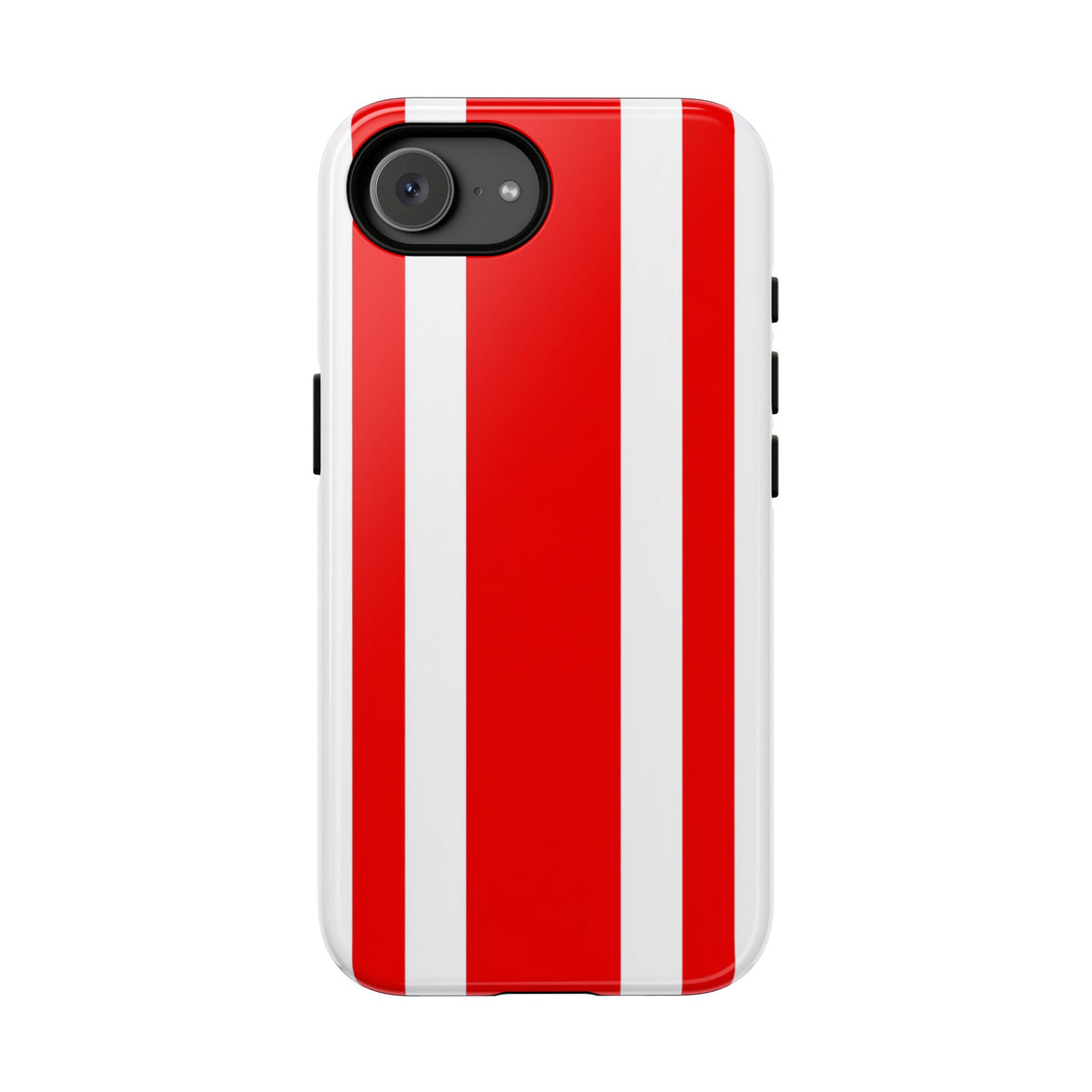 Coque de téléphone résistante à rayures rouges et blanches style course automobile - Motif à rayures verticales audacieuses pour iPhone, Samsung Galaxy et Google Pixel