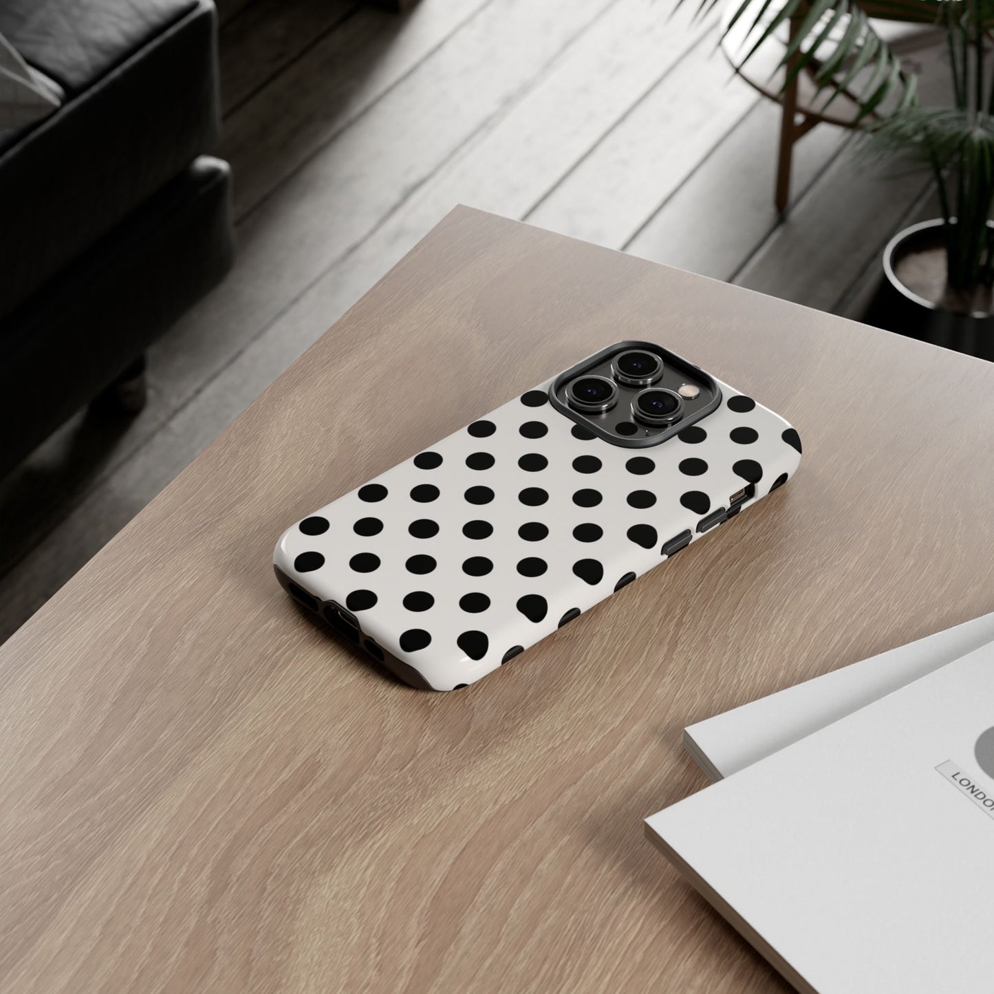 Vintage 50er Jahre Polka Dot Robuste Handyhülle - Schwarz-weißes Retro-Muster-Cover für iPhone, Samsung Galaxy & Google Pixel