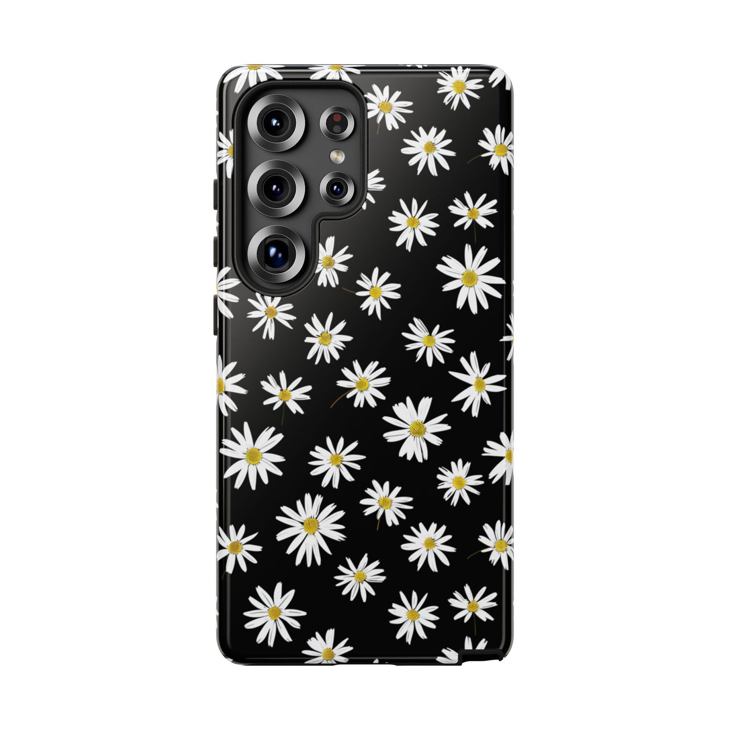 Handyhülle mit Gänseblümchenmuster – schwarze florale Schutzhülle für iPhone, Samsung Galaxy & Google Pixel